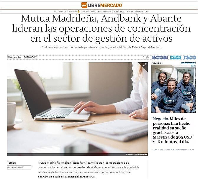 Mutua Madrilea, Andbank y Abante lideran las operaciones de concentracin en el sector de gestin de activos